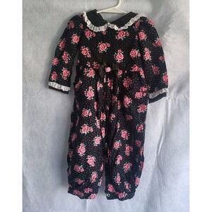 vintage One Piece‎ toddler romper 18 months black pink floral lace